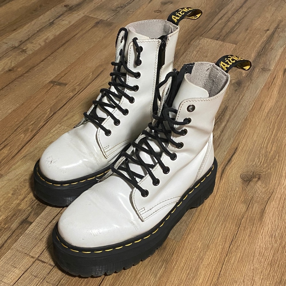 Dr. Martens Jadon‎ White Leather Platform Combat Boots US Womens 7 Mens 6 AW004